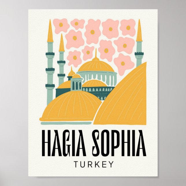Hagia Sophia Istanbul Turkiet resande blommigt Poster (Framsidan)