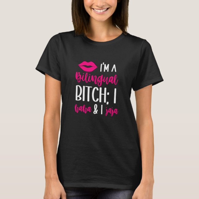 Haha Jaja  Bilingual Latina English Spanish Spangl T Shirt (Framsida)