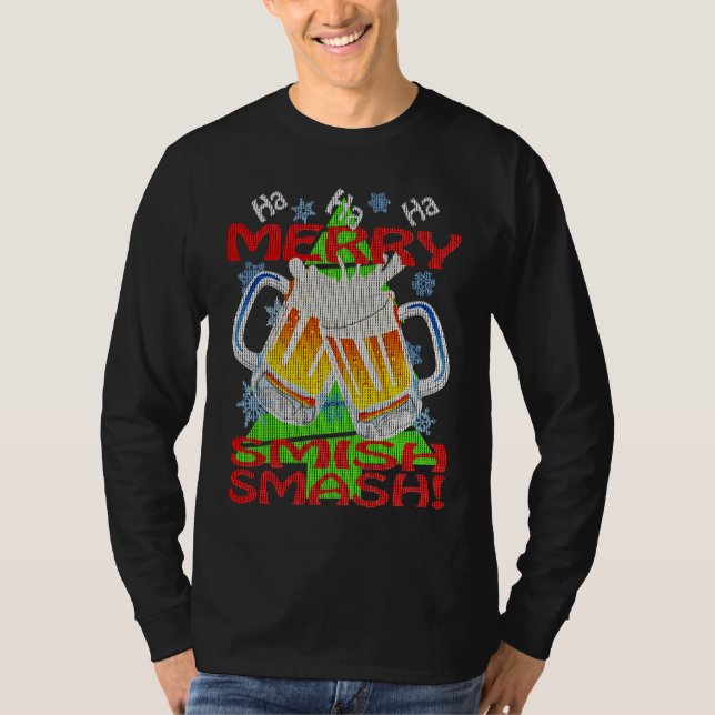 HaHaHa MERRY SMISHSMASH   Holiday Beer Drinking T Shirt (Framsida)