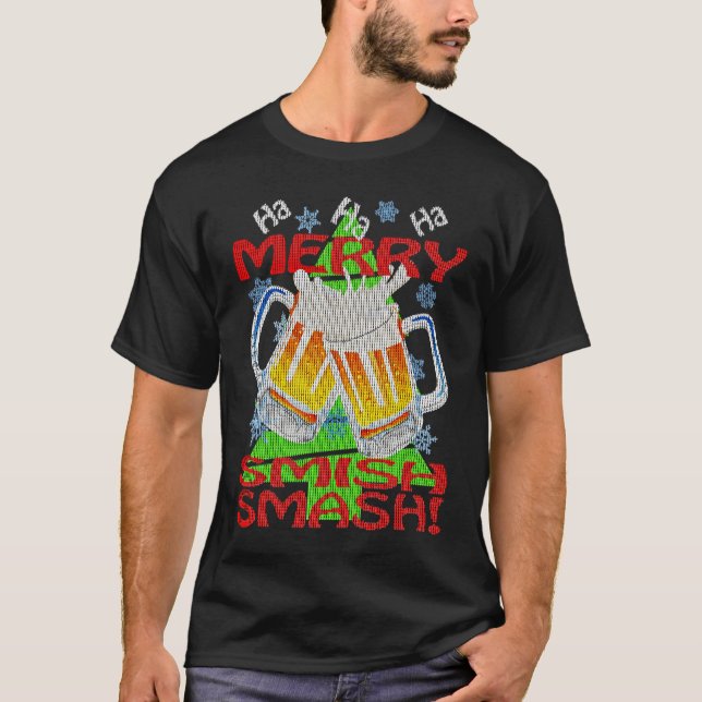 HaHaHa MERRY SMISHSMASH   Holiday Beer Drinking T Shirt (Framsida)