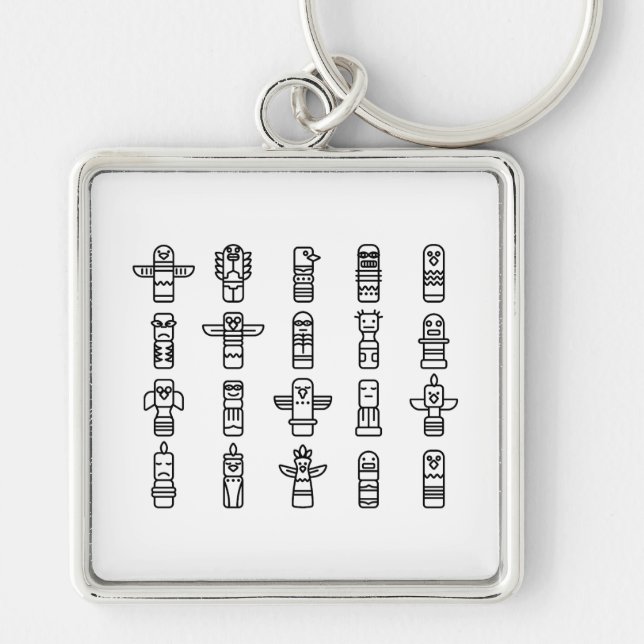 Haida Animals Native Indians Haida IndiGurus Fyrkantig Silverfärgad Nyckelring (Framsidan)