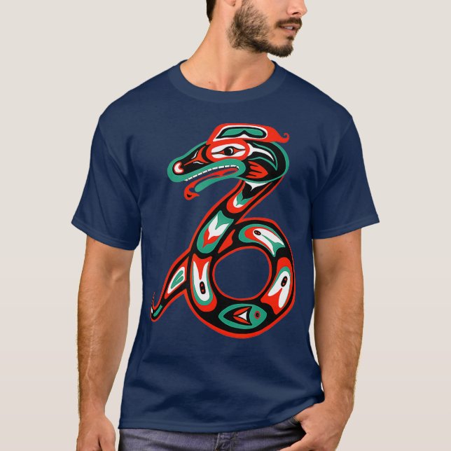 Haida art Native American Gift Snake Totem T Shirt (Framsida)