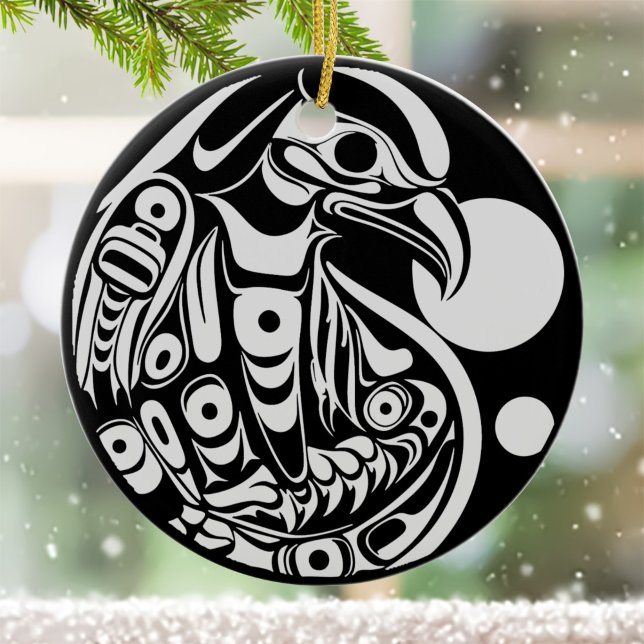 Haida Eagle Black White Northwests Columbia Native Julgransprydnad Keramik (Skapare uppladdad)