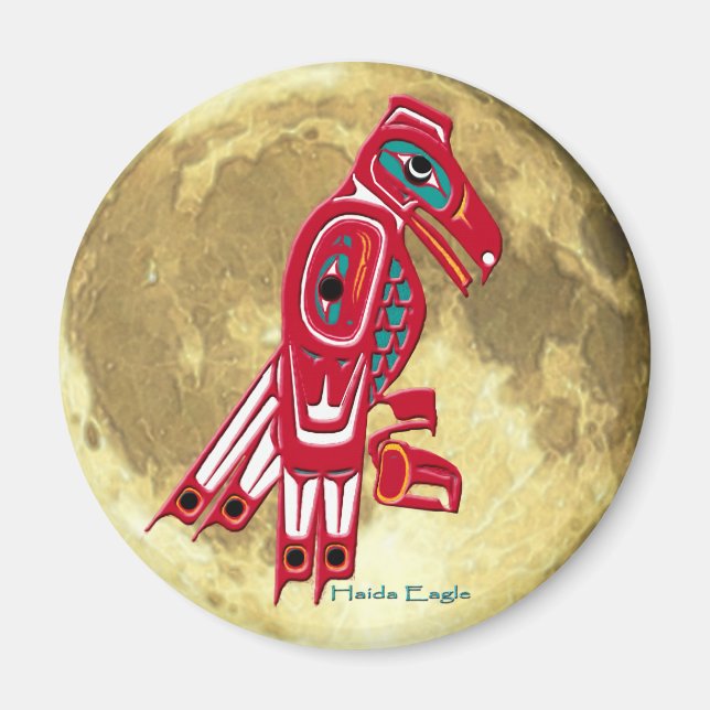 HAIDA EGLE & FULL MOON Native American Art Magnet (Framsidan)