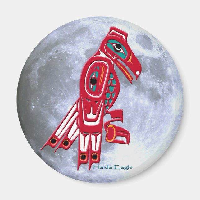 HAIDA EGLE & FULL MOON Native American Art Magnet (Framsidan)
