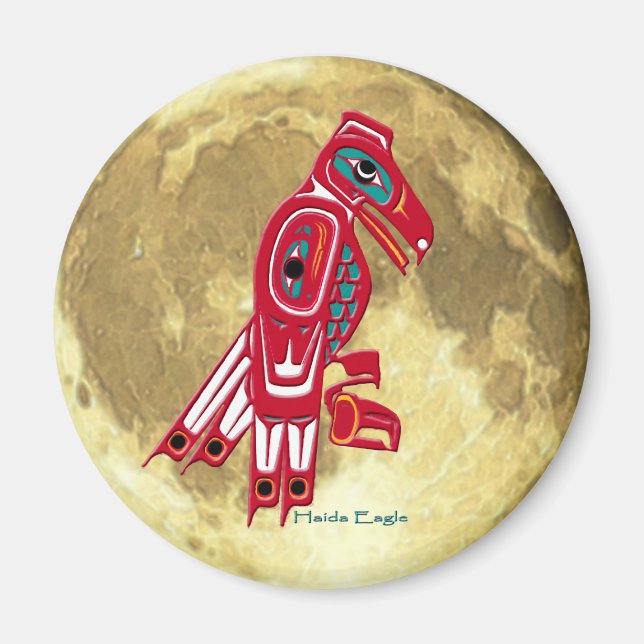 HAIDA EGLE & FULL MOON Native American Art Magnet (Framsidan)