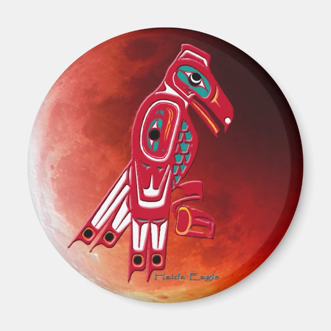 HAIDA EGLE & RED MÅNE Native American Art Magnet (Framsidan)