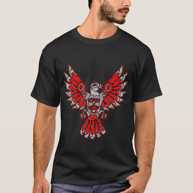 Haida Indian Thunderbird Stone Totem Tattoo © T Shirt (Framsida)
