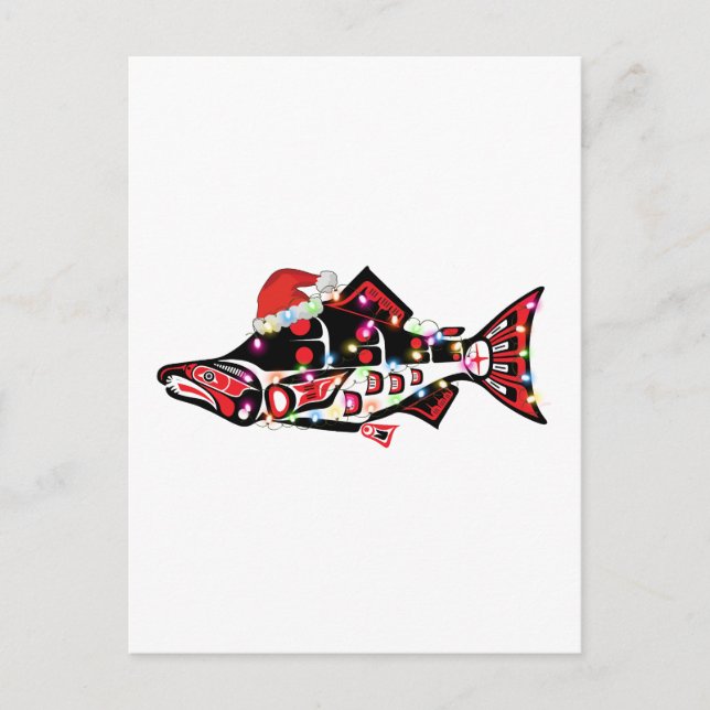 Haida Salmon Spirit Animal med jul Ljus Vykort (Framsida)