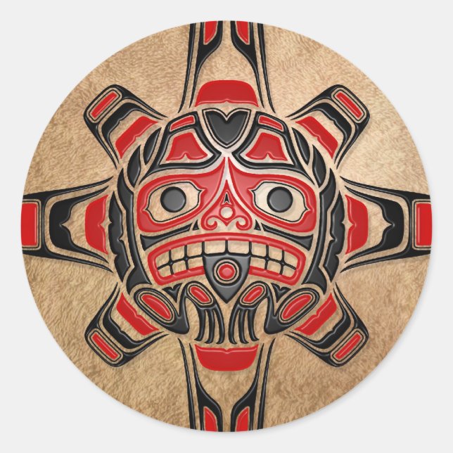 Haida Sol Mask Runt Klistermärke (Framsida)