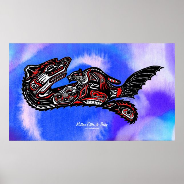 "HAIDA SPIRIT" Mor Otter & Baby Haida Art Print Poster (Framsidan)