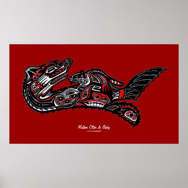 "HAIDA SPIRIT" Mor Otter & Baby Haida Art Print Poster (Framsidan)