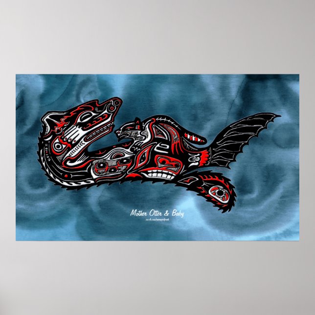 "HAIDA SPIRIT" Mor Otter & Baby Haida Art Print Poster (Framsidan)