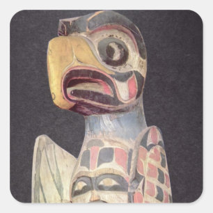 Haida"Thunderbird" staty (målat trä) Fyrkantigt Klistermärke