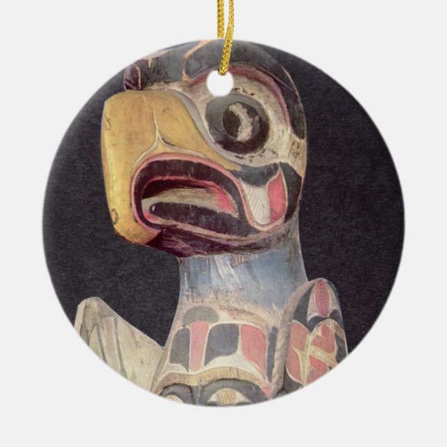 Haida"Thunderbird" staty (målat trä) Julgransprydnad Keramik (Framsidan)