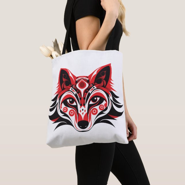 Haida Tlingit Native Totem Varg head Tygkasse (Närbild)