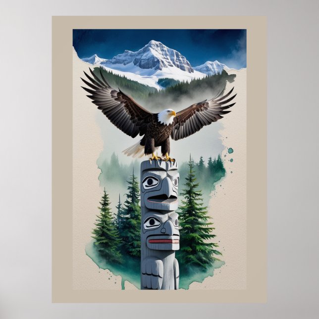 Haida Totem och Örn Poster (Framsidan)