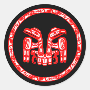 Haida Tribe Native American Dubbla Red Eagle Vapen Runt Klistermärke