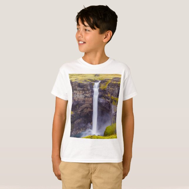 Haifoss vattenfall, Island T Shirt (Hel framsida)