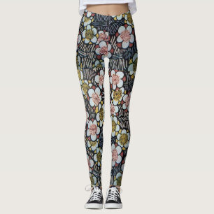 HAIKU/BLACK WHITE ROSA GULT VÅR BLOMMOR LEGGINGS