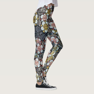 HAIKU/BLACK WHITE ROSA GULT VÅR BLOMMOR LEGGINGS