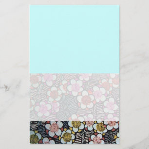 HAIKU/BLACK WHITE TURQUOISE BLUE VÅR BLOMMOR BREVPAPPER