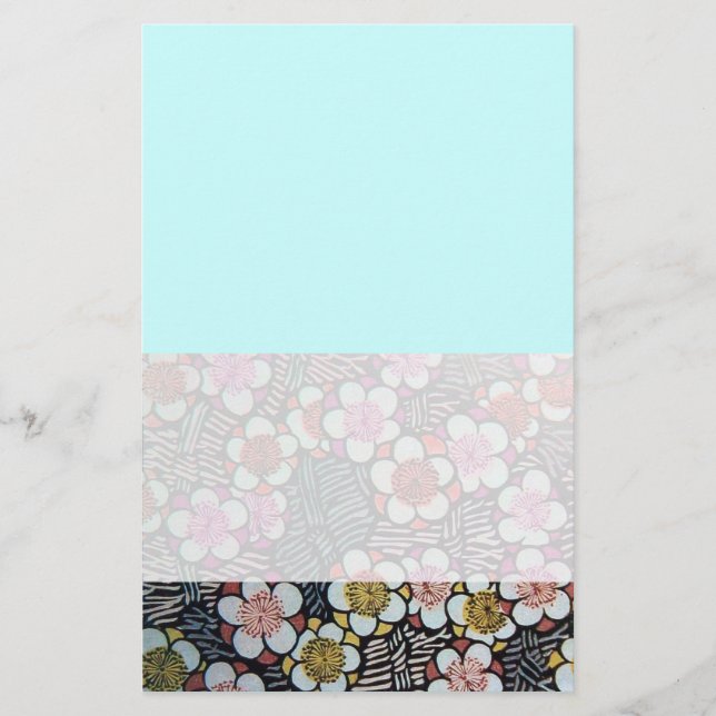 HAIKU/BLACK WHITE TURQUOISE BLUE VÅR BLOMMOR BREVPAPPER (Framsida)