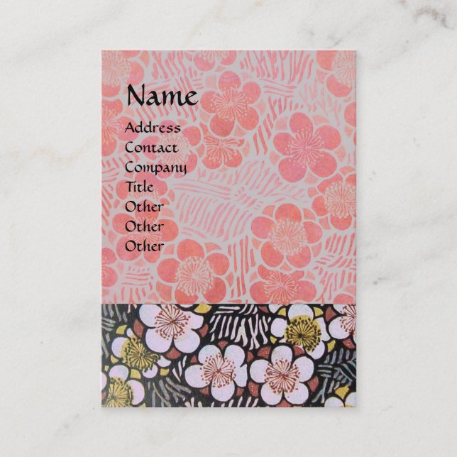 HAIKU / SVART VIT GRÅ ROSA VÅR BLOMMOR VISITKORT (Framsida)