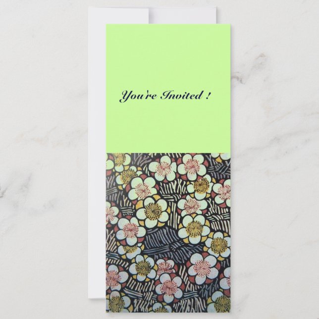 HAIKU/ SVART VIT GUL GRÖN VÅR BLOMMOR INBJUDNINGAR (Framsida)