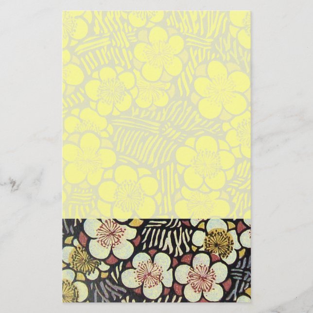 HAIKU/ SVART VIT ROSA GUL VÅR BLOMMOR BREVPAPPER (Framsida)