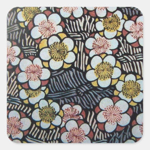 HAIKU/ SVART VIT ROSA GUL VÅR BLOMMOR FYRKANTIGT KLISTERMÄRKE
