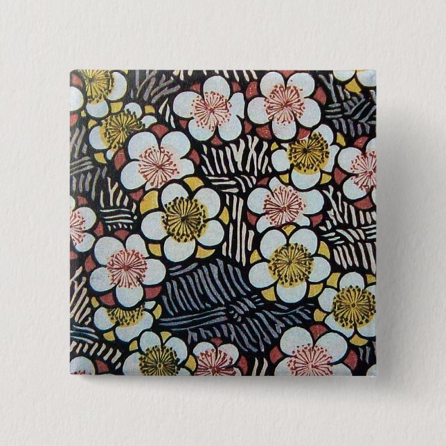 HAIKU/ SVART VIT ROSA GUL VÅR BLOMMOR KNAPP (Framsida)