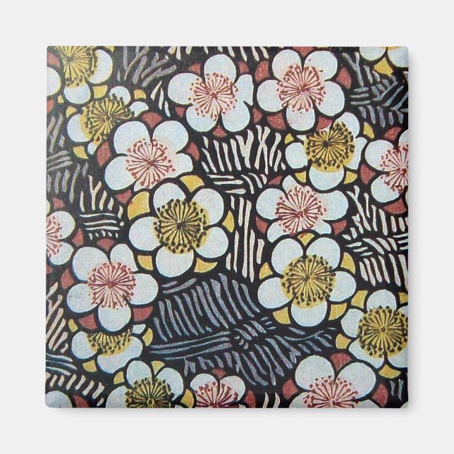 HAIKU/ SVART VIT ROSA GUL VÅR BLOMMOR MAGNET (Framsidan)