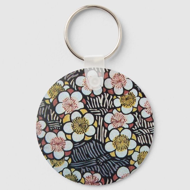 HAIKU/ SVART VIT ROSA GUL VÅR BLOMMOR NYCKELRING (Framsida)