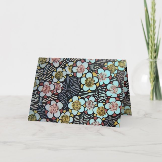 HAIKU/ SVART VIT ROSA ROSA BLÅ VÅR BLOMMOR KORT (Framsida)