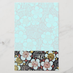 HAIKU/ SVART VIT TEAL BLÅ VÅR BLOMOR BREVPAPPER