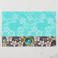 HAIKU/SVART VITA VÅRBLOMMOR BLÅ ÄDELSTEN MONOGRAM