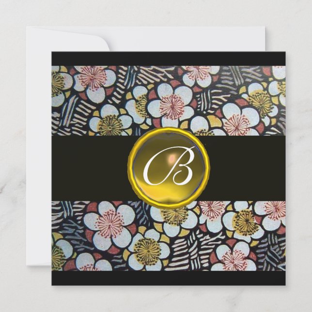 HAIKU/VÅR BLOMOR GUL TOPAS MONOGRAM INBJUDNINGAR (Framsida)