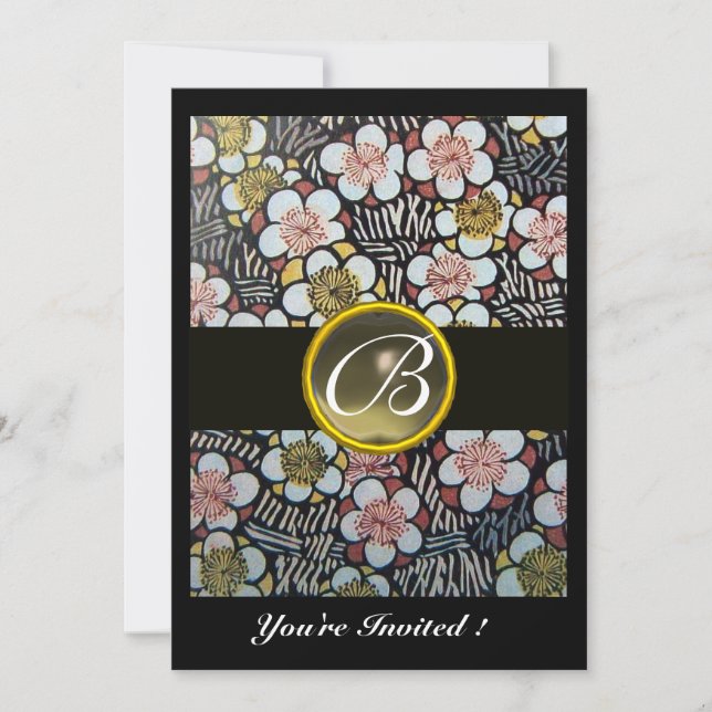 HAIKU /VÅRBLOMMOR GRÅ AGAT ÄDELSTEN MONOGRAM INBJUDNINGAR (Framsida)