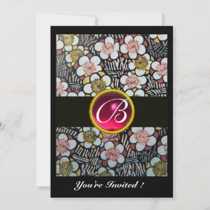 HAIKU/VÅRBLOMMOR, ROSA FUCHSIA RUBIN-MONOGRAM INBJUDNINGAR