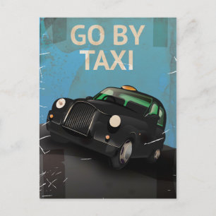 Hail en Taxi Cab! vintage affisch! Vykort