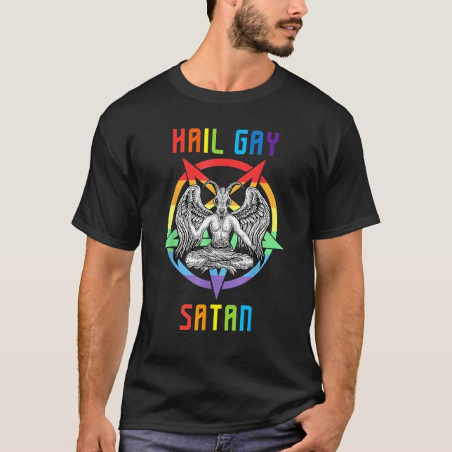 Hail Gay Satan LGBT Goth Gay Pride Baphomet T Shirt (Framsida)