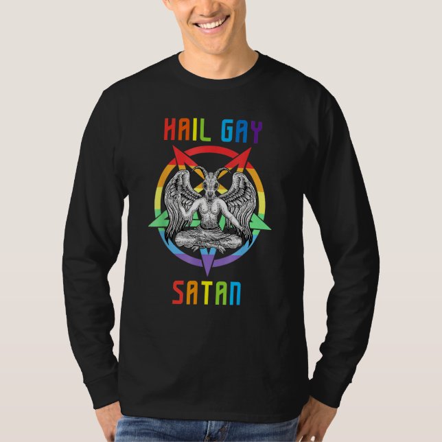 Hail Gay Satan LGBT Goth Gay Pride Baphomet T Shirt (Framsida)