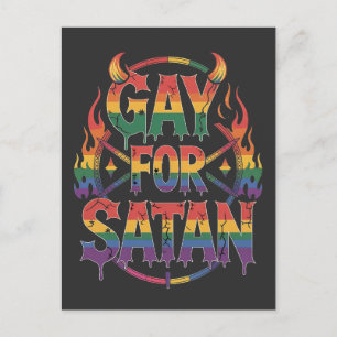 Hail Gay Satan Rainbow Baphomet Djävulen Goat LGBT Helg Vykort