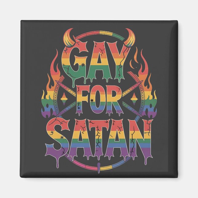 Hail Gay Satan Rainbow Baphomet Djävulen Goat LGBT Magnet (Framsidan)