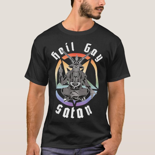 Hail Gay Satan Rainbow Baphomet Djävulen Goat LGBT T Shirt (Framsida)