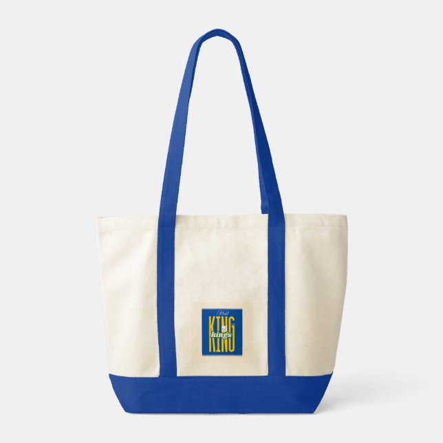 Hail King of Kings" Royal Blue Canvas Tote Bag - S Tygkasse (Baksida)