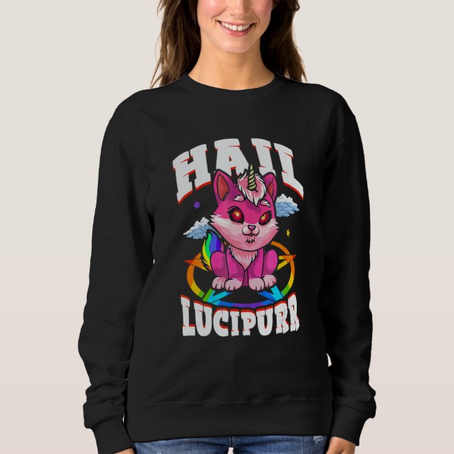 Hail Lucipurr Cat Rainbow Unicorn Kitty Satanic T Shirt (Framsida)