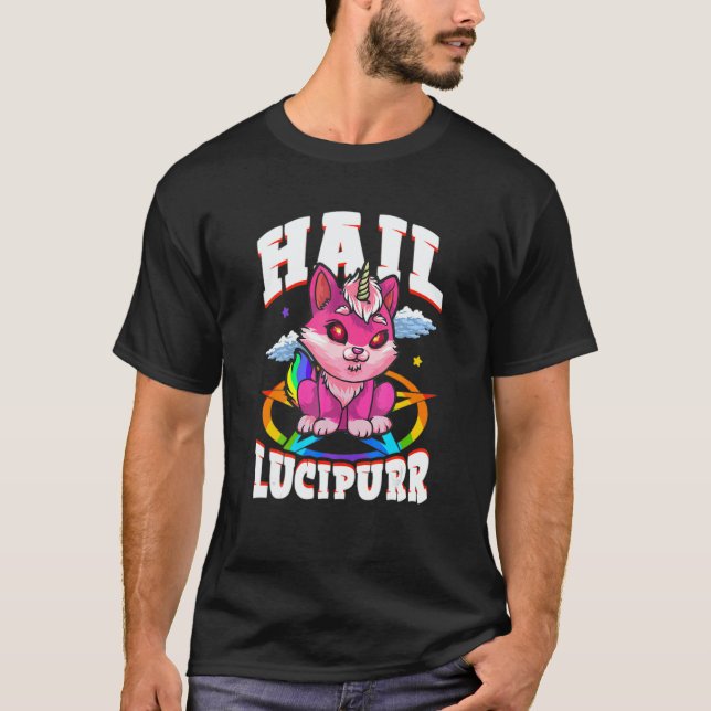 Hail Lucipurr Cat Rainbow Unicorn Kitty Satanic T Shirt (Framsida)