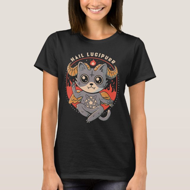 Hail Lucipurr Satan Cat Cat T Shirt (Framsida)